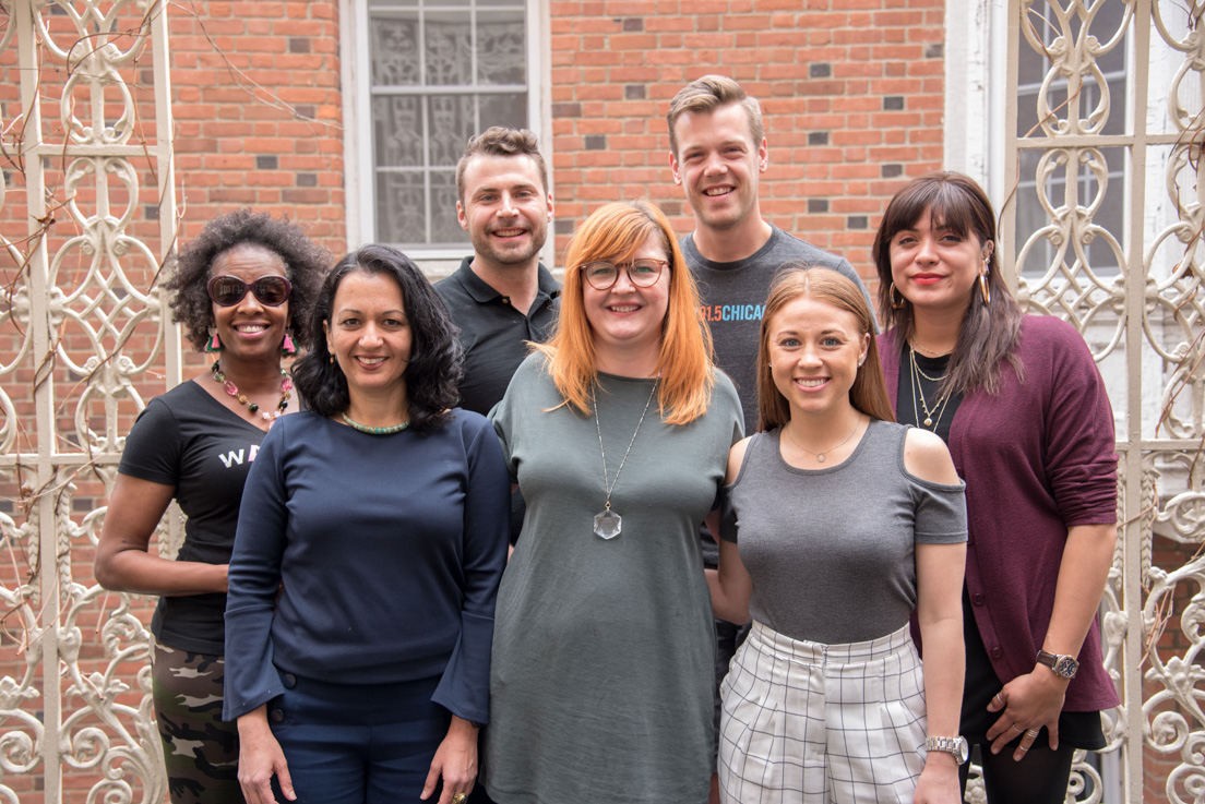 Chicago Team at the Organizational Session, May 2018. (Front from left to right: Nancy V. Ibarra, Lea Stenson, and Laura Gillihan; back from left to right: Sharon Ponder, Brandon Barr, Aaron Bingea, and Stephany Jimenez.)