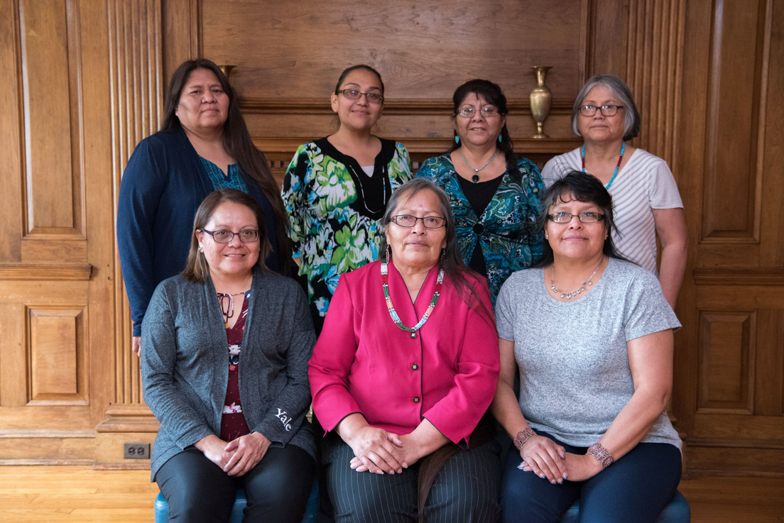 Diné Nation Team at the Organizational Session, May 2018. (Standing from left to right: Elizabeth Isaac, Desiree Denny, Marnita Chischilly, and Ella Earl; seated from left to right: Irene Jones, Jolene Smith, and Priscilla Black.)