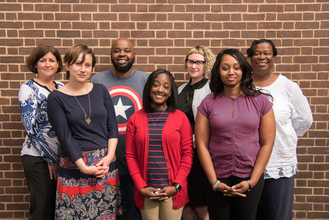 Richmond Team at the Organizational Session, May 2018. (Front from left to right: Elizabeth Mullin, LaKendra Butler, LaJuanda Bland; back from left to right: Valerie Schwarz, Rodney Robinson, Nina Ford, and Angela Brown.)