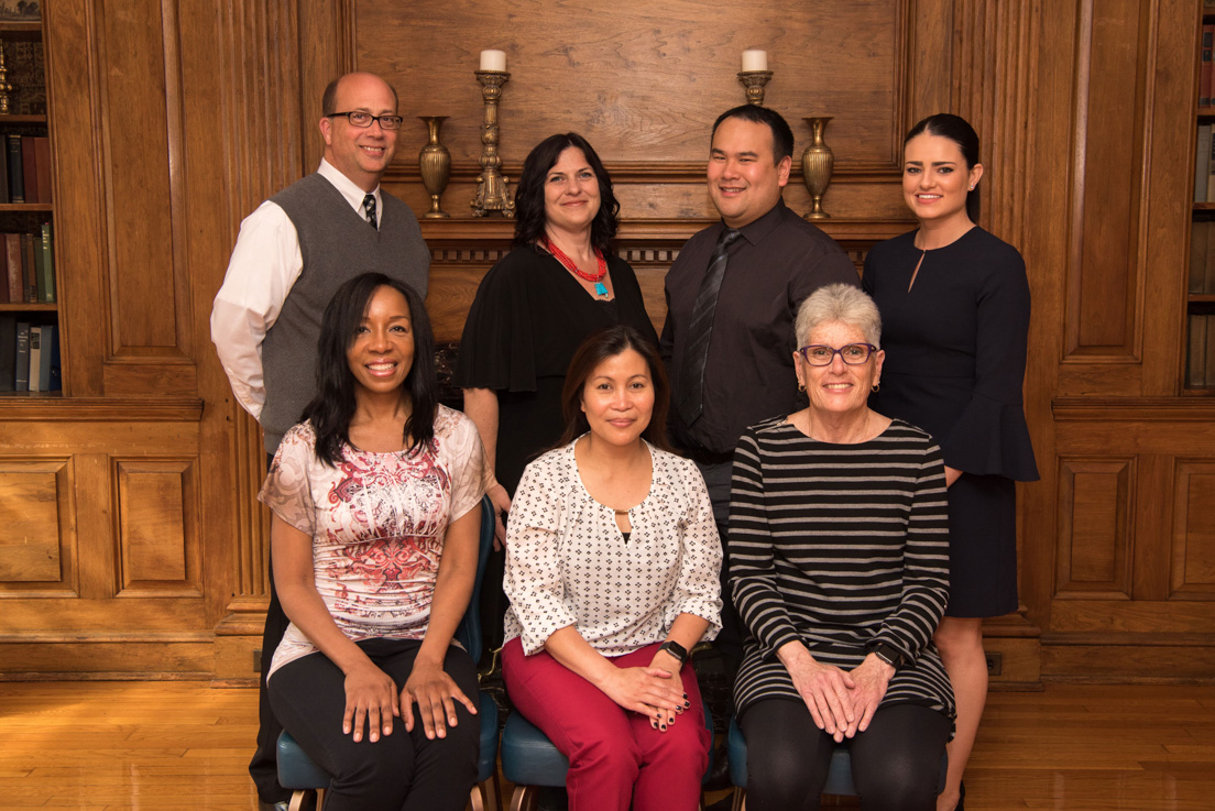 San José Team at the Organizational Session, May 2018. (Standing from left to right: Mark Hartung, Jennifer Vermillion, Lawrence Yee, and Sara Mingione; seated from left to right: Charlotte Perry, Sheila Lacanaria, and Patricia Moncrief.)