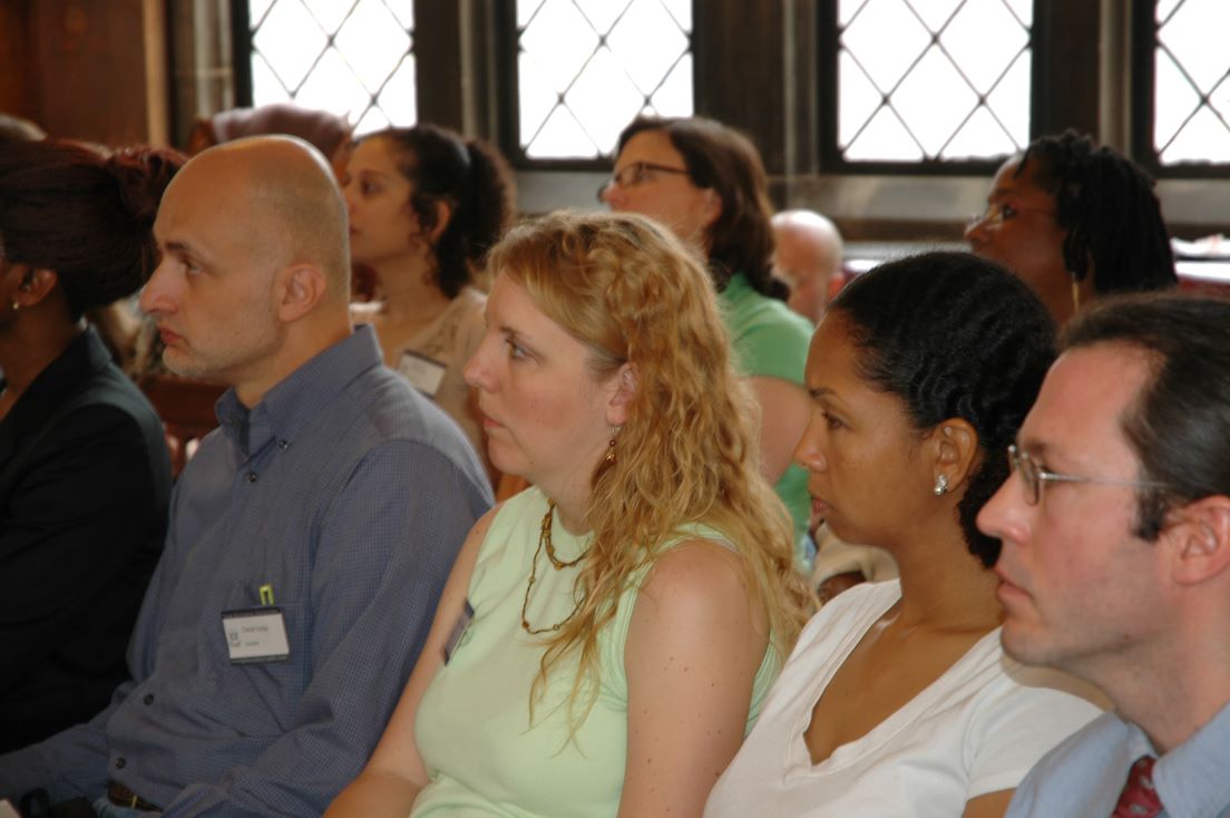 Opening Meeting at the Organizational Session, May 2006. (Front row, left to right: National Fellows Daniel J. Addis, Karlene E. McGowen and Michea R. Carter, Houston; Eric James Laurenson, Pittsburgh; back row: Kimberlee Penn Erazo and Danielle Gothie, Santa Fe; Bonnee L. Breese, Philadelphia.)