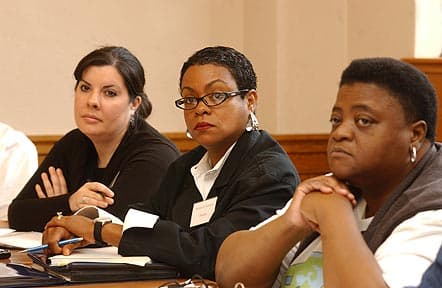 The National Seminar on &quot;Reading Poetry of All Kinds: Pictures, Places and Things, People,&quot; May 2005. (Left to right: National Fellows Cary A. Brandenberger, Wilmington; Monica J. Jackson, Houston; and Carolyn D. Clark, Richmond.)