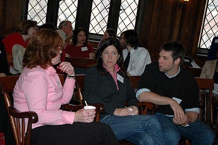 Opening Session at the Organizational Session, May 2005. (Left to right: National Fellows Maureen A. Lynch, Elizabeth R. Lasure, and Jeffrey C. Joyce, Charlotte.)