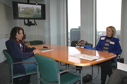 Santa Fe Team meeting at the Organizational Session, May 2005. (Left to right: National Fellows Kimberlee J. Penn Erazo and Kathleen J. Thompson.)