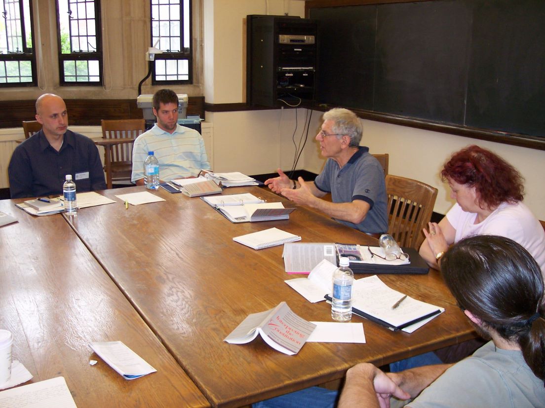 The national seminar on &quot;The Supreme Court in American Political History,&quot; May 2006. (Clockwise from left: Daniel J. Addis, Houston; Jeffrey C. Joyce, Charlotte; seminar leader Robert A. Burt; National Fellows Elouise E. White-Beck, Pittsburgh; and Justin M. Boucher, New Haven.)