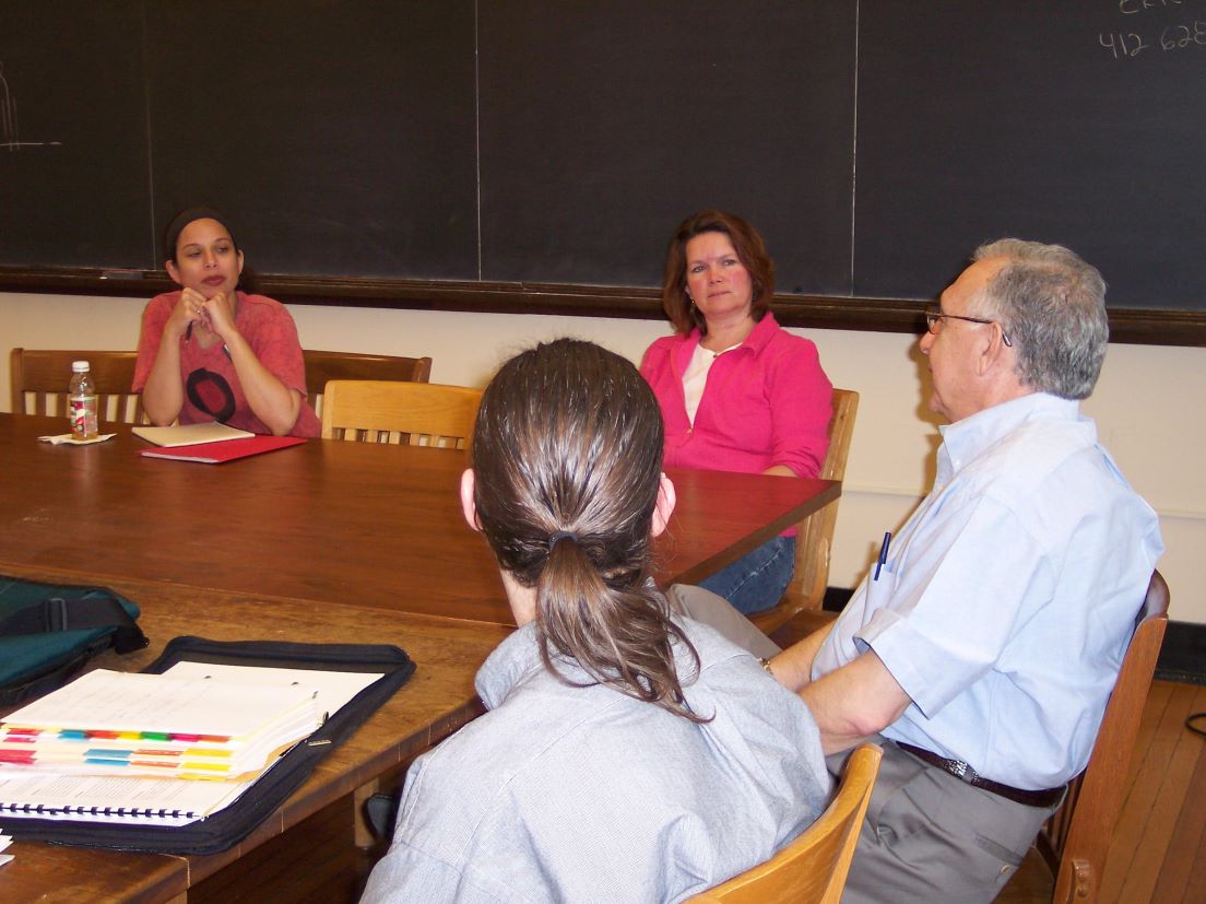 The national seminar on &quot;The Science of Global Warming,&quot; May 2006. (Clockwise from left: National Fellows Kimberlee Penn Erazo, Santa Fe; Ella M. Boyd, Charlotte; seminar leader Sabatino Sofia; and National Fellow Eric James Laurenson, Pittsburgh.)