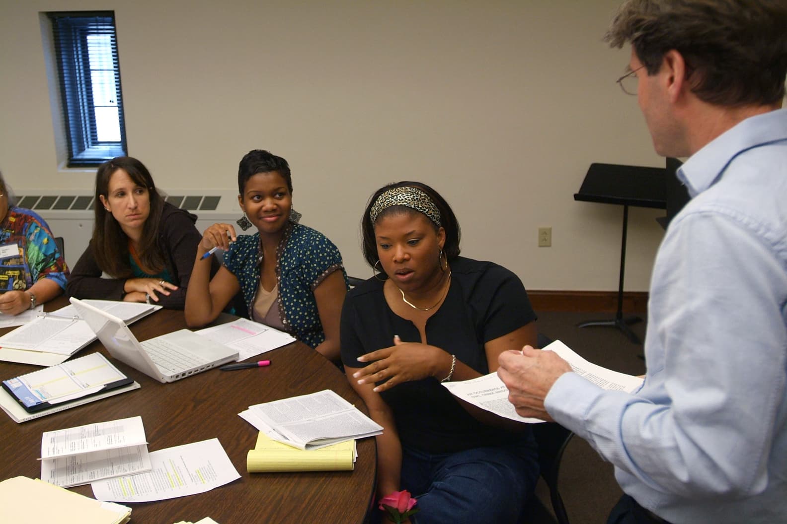 The national seminar on &quot;Adapting Literature,&quot; July 2007. (Left to right: National Fellows Kristen Kurzawski, Pittsburgh; Ane Nyoka Ebie-Mouton, Houston; Susan Hillary Buckson Greene, Atlanta; and seminar leader Dudley Andrew.)