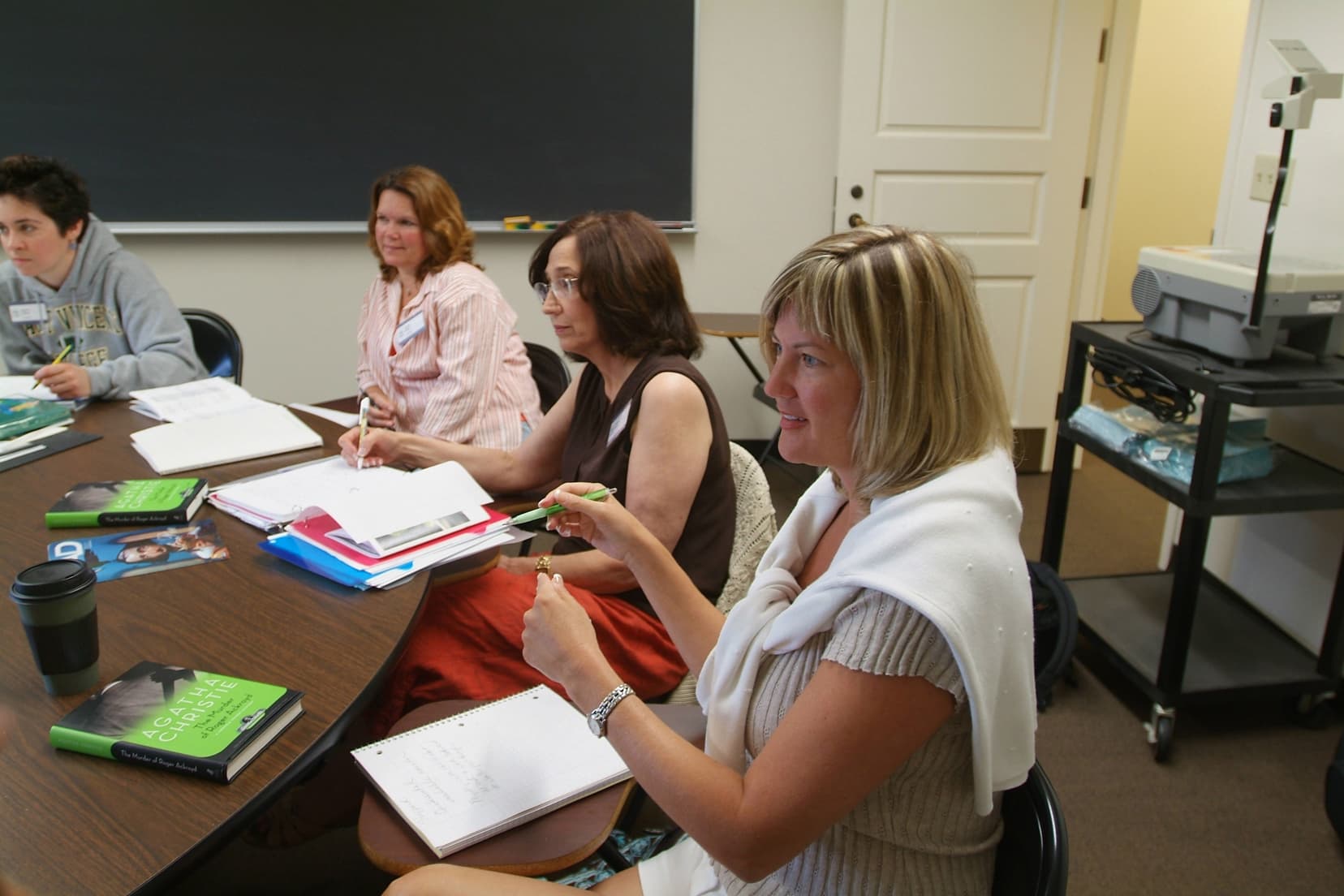 The national seminar on &quot;Across the Curriculum with Detective Fiction for Young People and Adults,&quot; July 2007. (Left to right: National Fellows Jessica Colbert, Pittsburgh; Ella M. Boyd, Charlotte; Cathy C. Kinzler, Richmond; and Laura Viviana Zoladz, New Castle County.)