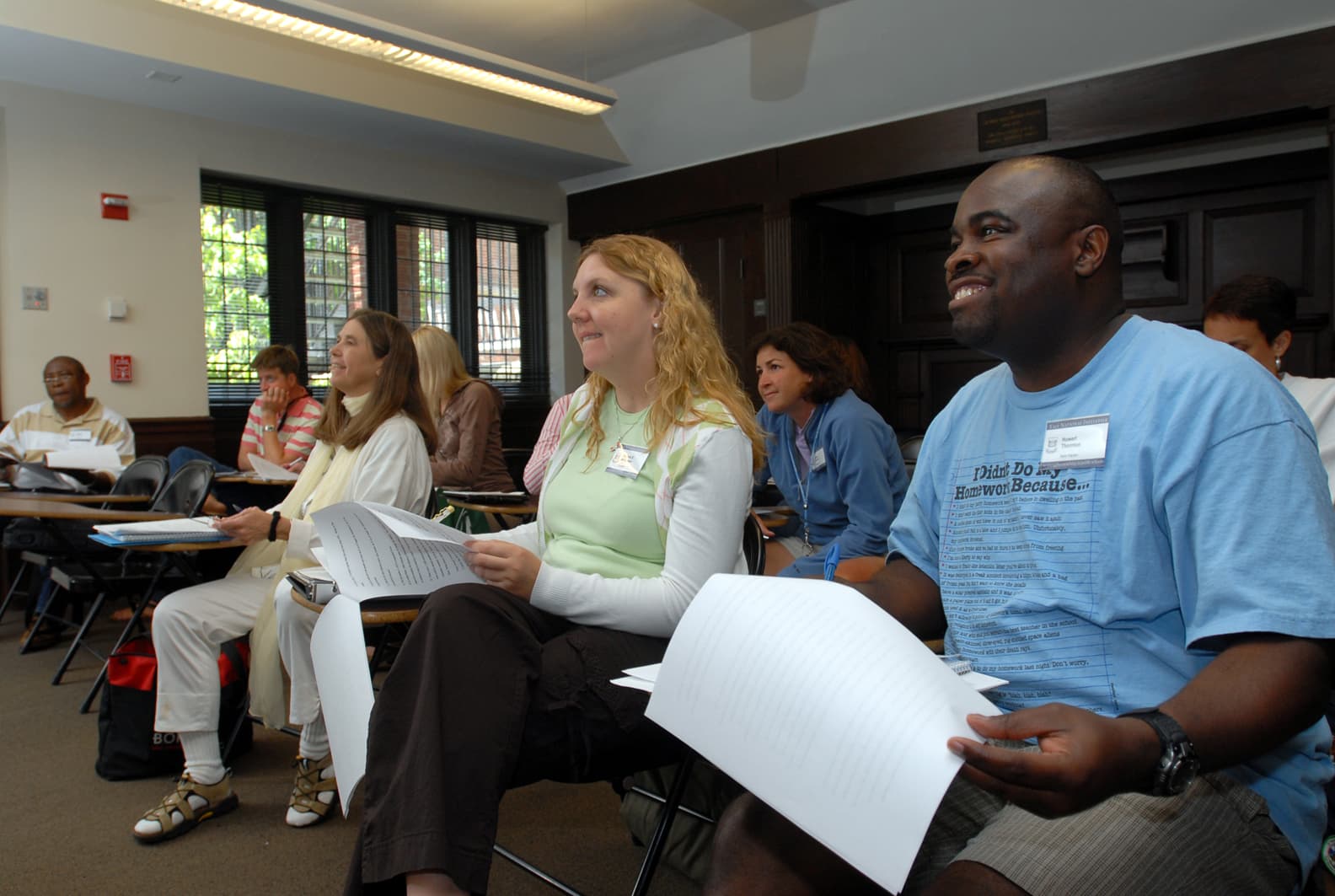 The national seminar on &quot;Keeping the Meaning in Mathematics: The Craft of Word Problems,&quot; July 2007. (Front row, left to right: National Fellows Moses B. Jackson, Philadelphia; Nancy Ann Wasser, Santa Fe; Karlene E. McGowen, Houston; and Huwerl Thornton, New Haven.)