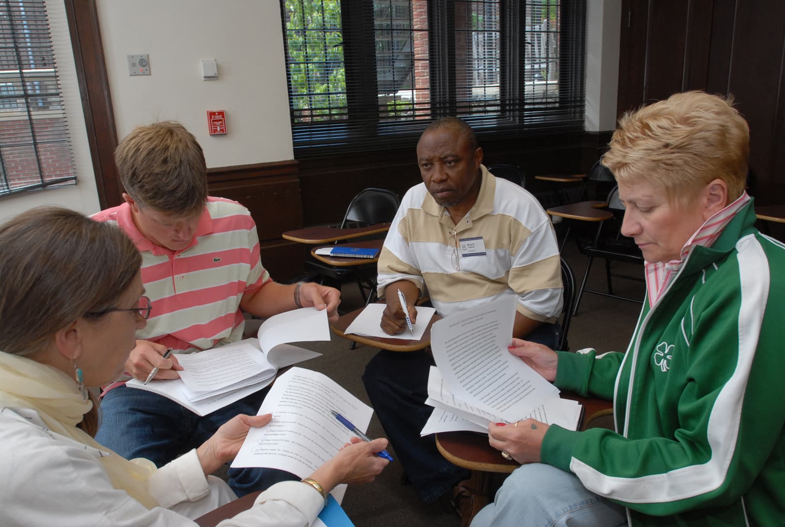 The national seminar on &quot;Keeping the Meaning in Mathematics: The Craft of Word Problems,&quot; July 2007. (Left to right: National Fellows Nancy Ann Wasser, Santa Fe; Tyler B. Willoughby, Charlotte; Moses B. Jackson, Philadelphia; and Patricia Marasco, Pittsburgh.)