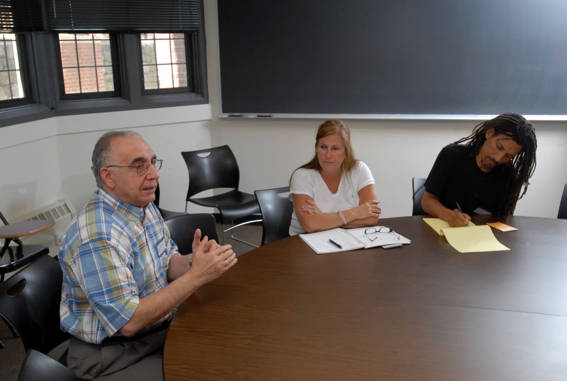 The national seminar on &quot;The Science and Technology of Space,&quot; July 2007. (Left to right: seminar leader Sabatino Sofia; National Fellows Barbara C. Natale, New Haven; and Ram Bhagat, Richmond.)