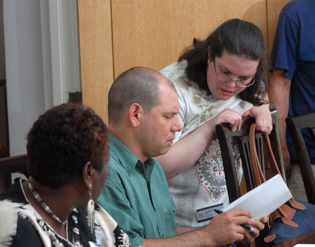 City Representatives and National Steering Committee meeting at the Intensive Session, July 2007. (Left to right: Carolyn N. Kinder, Ralph E. Russo and Jennifer B. Esty, all of New Haven.)
