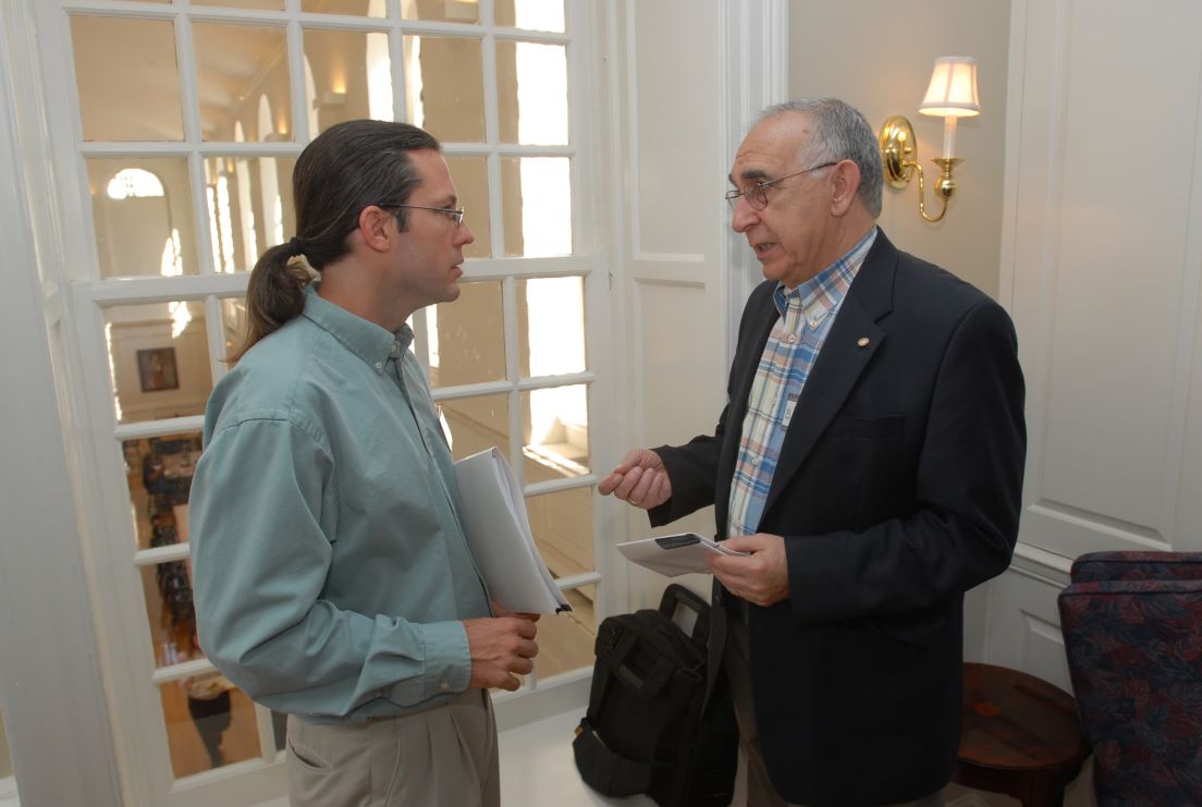 National seminar leaders and Coordinators meeting at the Intensive Session, July 2007. (Left to right: Coordinator Eric James Laurenson, Pittsburgh, and seminar leader Sabatino Sofia.)