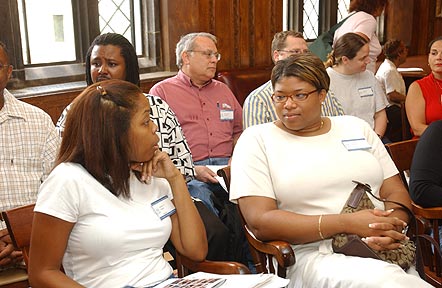 Opening Session of the Intensive Session, July 2005. (Left to right: Front row: National Fellows Ishan Zakia Malik and Susan Hillary Greene, Atlanta. Second row: National Fellows Marty L. Cummings, Atlanta; Michael William Vasileff, Charles Bradley Avery, Yvonne Couture Spinner, and Jayme Holaway-Hicks, Jacksonville.)