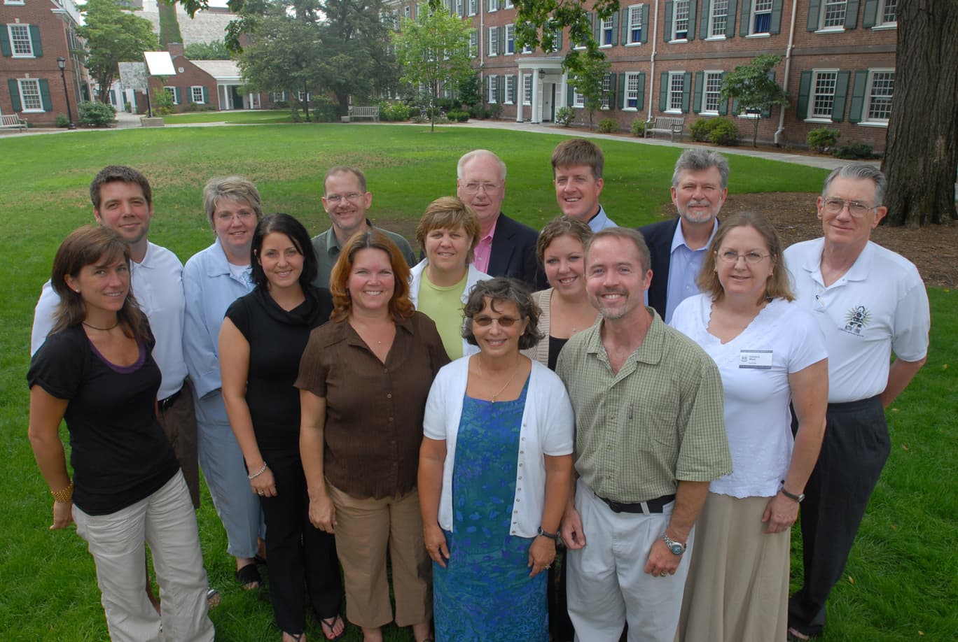 Charlotte Team at the Intensive Session, July 2007. (Front row, left to right: National Fellow Ella M. Boyd; Amy Ringwood, Assistant Professor of Biology and Shepherd McKinley, Lecturer in History, University of North Carolina at Charlotte; second row: National Fellows Elizabeth R. Lasure, Nicole Marie Schubert, Debra Blake Semmler, Jill Elizabeth Smith and Connie Scercy Wood; back row: National Fellow Jeffrey C. Joyce; Lilian Brannon, Professor of English and Education, Oscar Lansen, Senior Lecturer in History, J. Daniel White, Associate Professor of Religious Studies and South Asian Studies, University of North Carolina at Charlotte; National Fellow Tyler B. Willoughby; Ron Lunsford, Professor of English and Harold Reiter Associate Professor of Mathematics, University of North Carolina at Charlotte.)