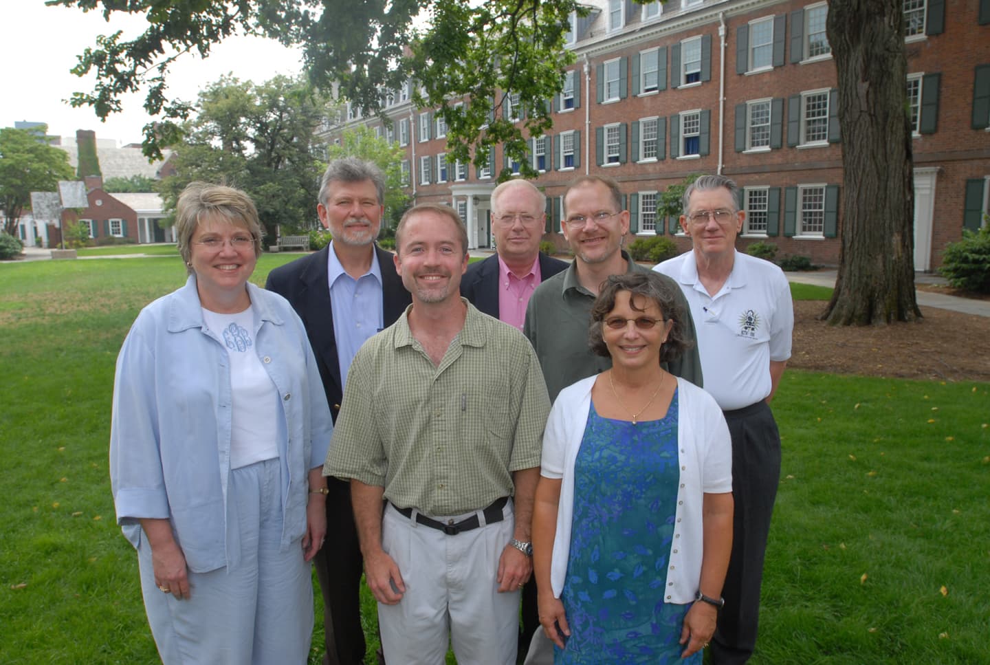 Charlotte Team at the Intensive Session, July 2007. (Left to right: Lilian Brannon, Professor of English and Education; Ron Lunsford, Professor of English; Shepherd McKinley, Lecturer in History; J. Daniel White, Associate Professor of Religious Studies and South Asian Studies; Oscar Lansen, Senior Lecturer in History; Amy Ringwood, Assistant Professor of Biology; and Harold Reiter, Associate Professor of Mathematics, University of North Carolina at Charlotte.)
