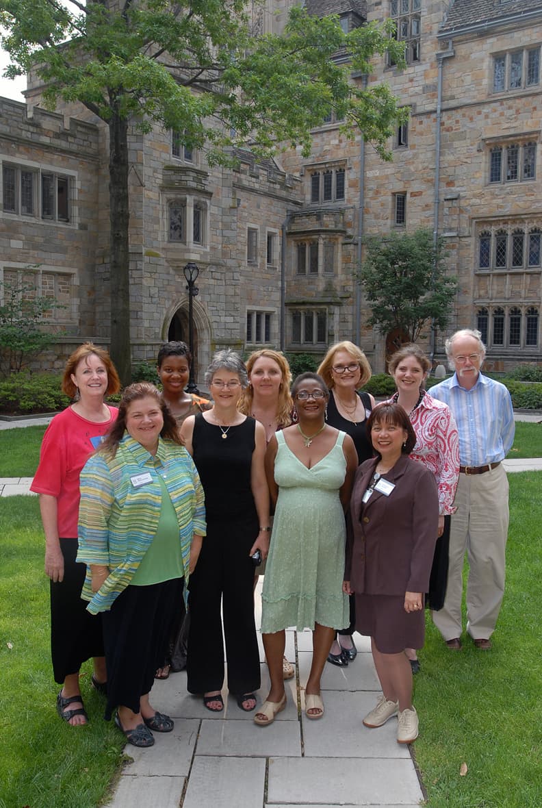 Houston Team at the Intensive Session, July 2007. (Left to right: National Fellows Georgia Redonet, Mayra Muller-Schmidt, Ane Nyoka Ebie-Mouton; Cynthia A. Freeland, Professor of Philosophy, University of Houston; National Fellows Karlene E. McGowen, Deborah Denise Dabbs, Kathy Howell Zimbaldi, Francisca Eunice Rebullida, Melissa Boddie; and Michael Field, Professor of Mathematics, University of Houston.)