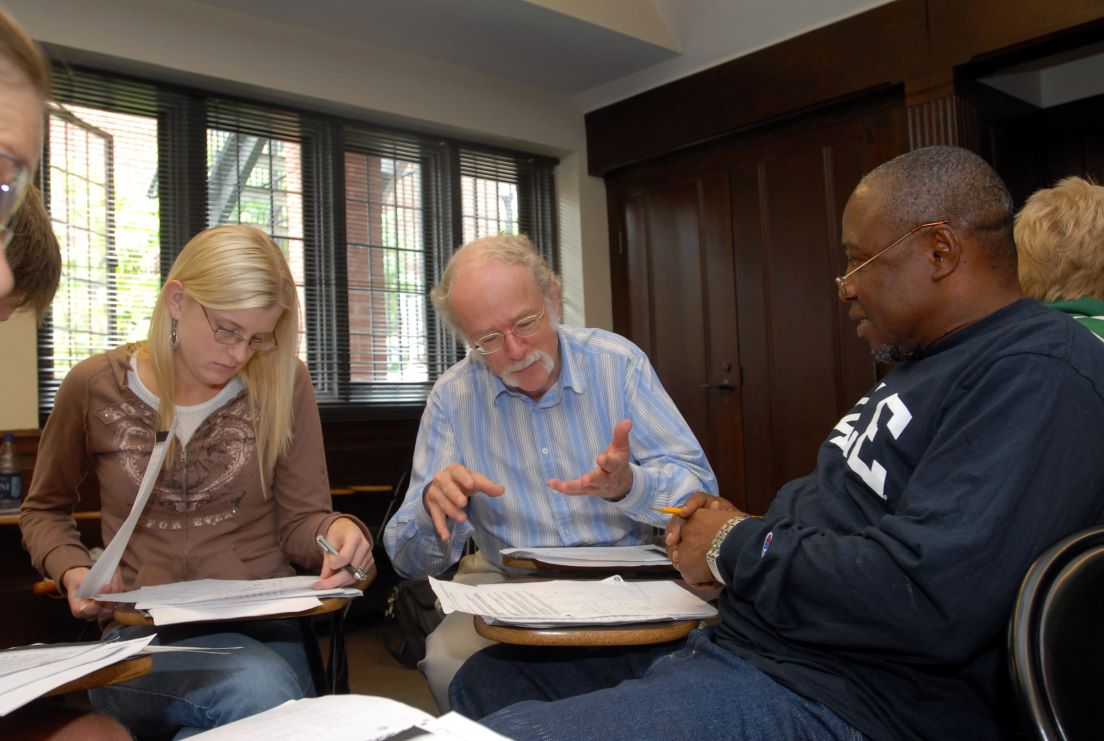 The national seminar on &quot;Keeping the Meaning in Mathematics: The Craft of Word Problems,&quot; July 2007. (Left to right: National Fellow Paula Shaffer-Roche, Pittsburgh; Michael Field, Professor of Mathematics, University of Houston; and National Fellow Moses B. Jackson, Philadelphia.)