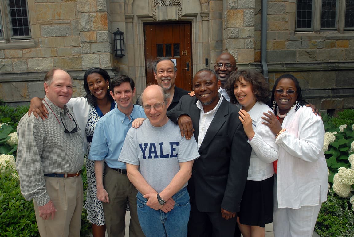 Philadelphia Team at the Intensive Session, July 2007. (Left to right: National Fellows William Sandy Lewis, and Stephanie R. Wicks; Rogers M. Smith, Christopher H. Browne Distinguished Professor of Political Science, University of Pennsylvania; National Fellow Stuart Surrey; director Alan J. Lee; National Fellows Moses B. Jackson, Samuel A. Reed, Deborah Samuel, and Bonnee L. Breese.)