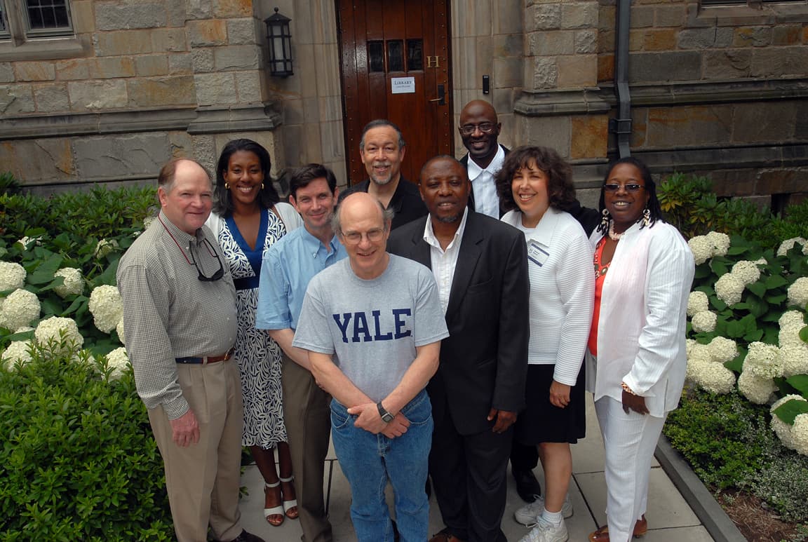 Philadelphia Team at the Intensive Session, July 2007. (Left to right: National Fellows William Sandy Lewis, and Stephanie R. Wicks; Rogers M. Smith, Christopher H. Browne Distinguished Professor of Political Science, University of Pennsylvania; National Fellow Stuart Surrey; director Alan J. Lee; National Fellows Moses B. Jackson, Samuel A. Reed, Deborah Samuel, and Bonnee L. Breese.)