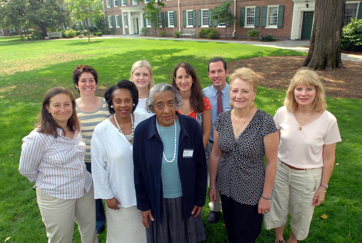 Pittsburgh Team at the Intensive Session, July 2007. (Left to right: Karen Goldman, Associate Professor of Spanish and Cultural Studies, Chatham University; National Fellows Jessica Colbert, Sheila Lorraine Carter-Jones, and Paula Shaffer-Roche; director Helen S. Faison; and National Fellows Kristen Kurzawski, Eric James Laurenson, Patricia Marasco, and Janelle A. Price.)