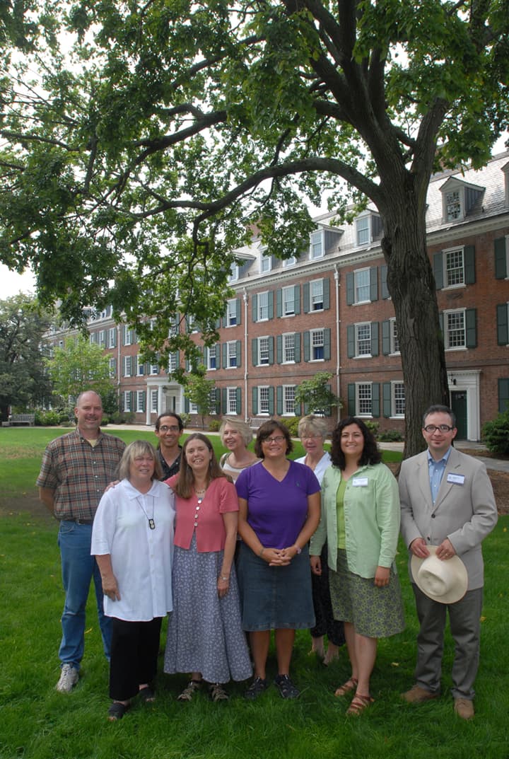 Santa Fe Team at the Intensive Session, July 2007. (Left to right: National Fellows Jeffrey C. Davis and Claudia L. Miller; Leonard Gannes, Assistant Professor of Science and Conservation Studies, College of Santa Fe; National Fellow Nancy Ann Wasser; Carole Evans, Professor of Moving Image Arts, College of Santa Fe; National Fellows Danielle Gothie, Meredith Charlton Tilp, and Paulina Alexandra Salvador; and Khristaan D. Villela, Eugene V. Thaw Professor of Art History, College of Santa Fe.)