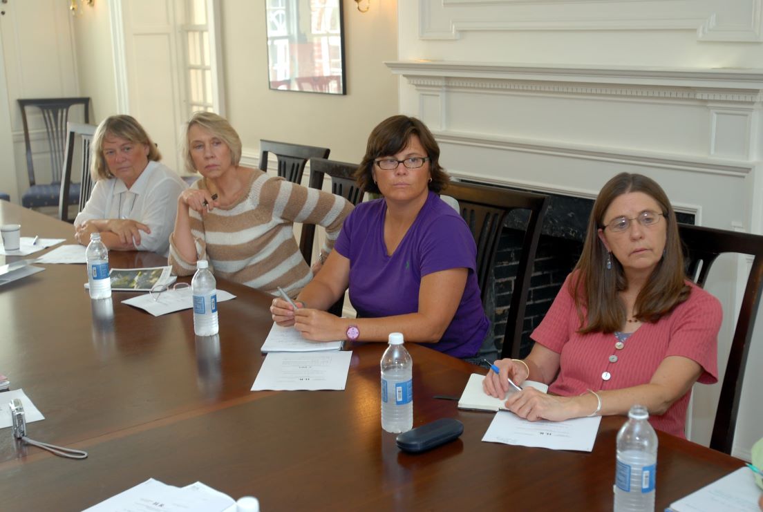 Santa Fe Team meeting at the Intensive Session, July 2007. (Left to right: National Fellow Claudia L. Miller; Carole Evans, Professor of Moving Image Arts, College of Santa Fe; and National Fellows Danielle Gothie and Nancy Ann Wasser.)