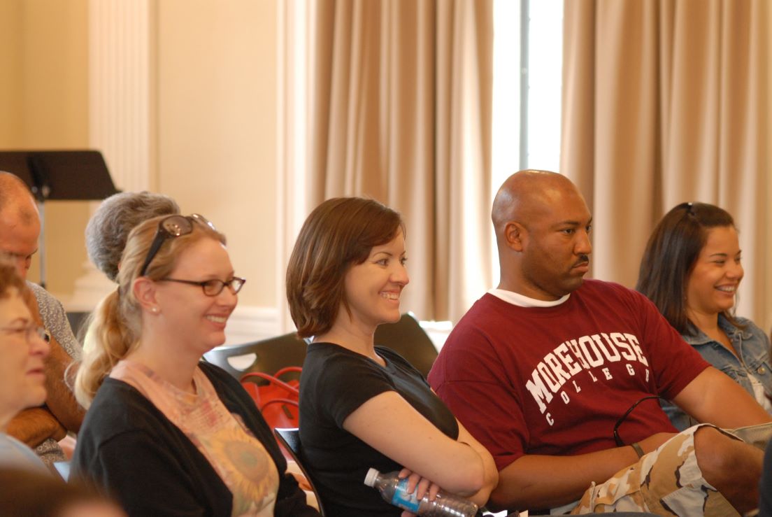 Plenary Session on the Teachers Institute Approach at the Intensive Session, July 2006. (Left to right: National Fellows Rita A. Sorrentino, Philadelphia; Sarah Humphrey, Atlanta; Jaime Bennett McDaniel and Florilis Davis, Jr., Jacksonville; and Isabel Guerrero Carter, Jacksonville.)