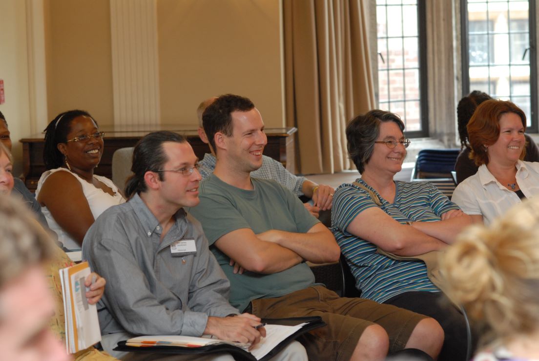 Plenary Session on the Teachers Institute Approach at the Intensive Session, July 2006. (Left to right: National Fellows Bonnee L. Breese, Philadelphia; Eric James Laurenson, Pittsburgh; Matt Van Kouwenberg, Philadelphia; Teresa T. Pardee and Ella M. Boyd, Charlotte.)