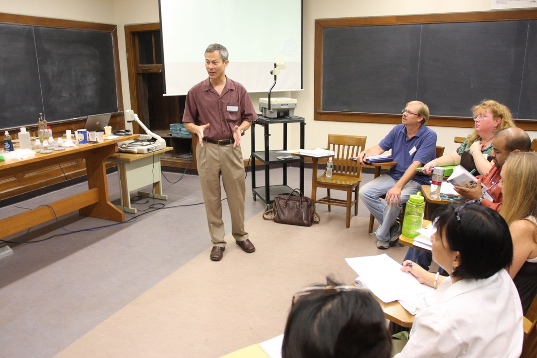 The national seminar on &quot;Green Chemistry,&quot; July 2009. (Left to right: seminar leader Gary Brudvig;  National Fellows Stephen J. Griffith, DeKalb County; Victoria L. Deschere, New Castle County; Rajendra K. Jaini, Richmond; Kathryn L. Kinsman, Charlotte; and F. Eunice Gomez Rebullida, Houston.)