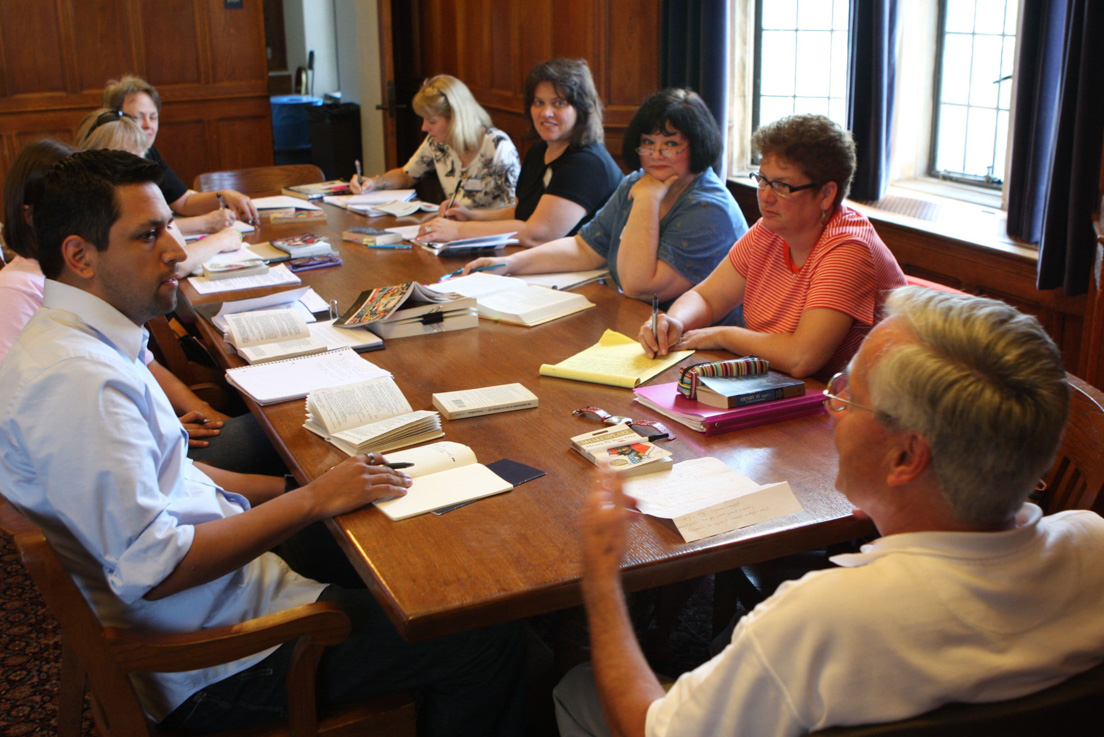 The national seminar on &quot;Shakespeare and Human Character,&quot; July 2009. (Left to right: National Fellows Aleco Julius, Chicago; Barbara M. Dowdall, Philadelphia; Janelle A. Price, Pittsburgh; Barbara A. Prillaman, New Castle County; Jane U. Hall, Houston; Lisa A. Ernst, San Francisco; and seminar leader Paul H. Fry.)