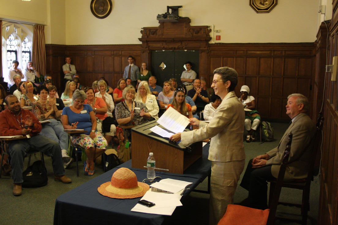 Opening Meeting at the Intensive Session, July 2009. (Standing: Mary E. Miller, Dean of Yale College and Sterling Professor of the History of Art .)
