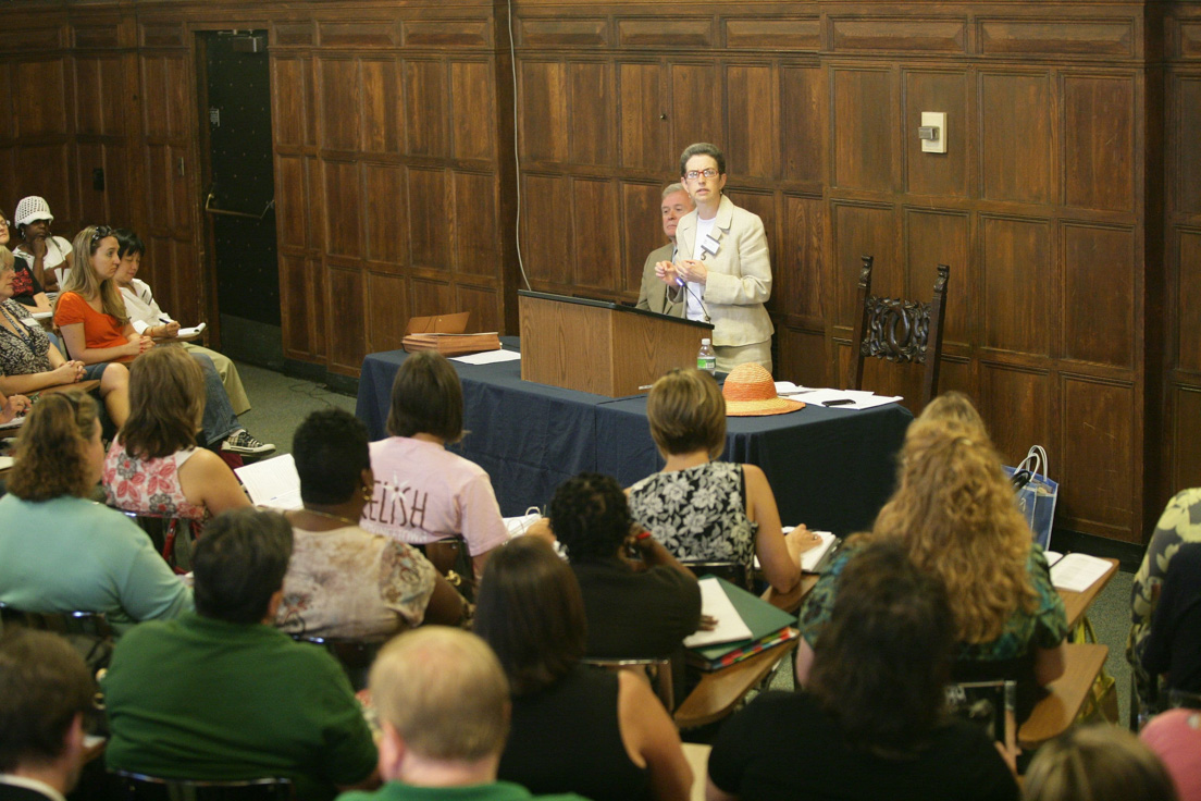 Opening Meeting at the Intensive Session, July 2009. (Standing: Mary E. Miller, Dean of Yale College and Sterling Professor of the History of Art.)