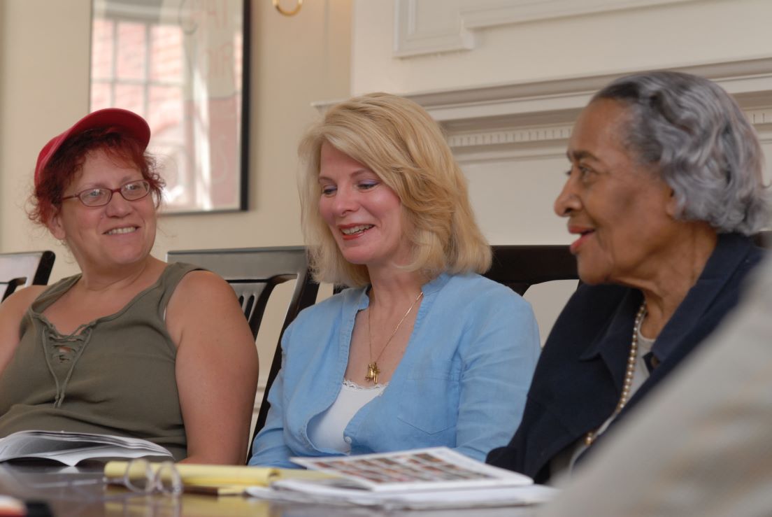 Pittsburgh Team meeting at the Intensive Session, July 2006. (Left to right: National Fellows Elouise E. White-Beck, Janelle A. Price; and Helen Faison, Director of the Pittsburgh Teachers Institute.)