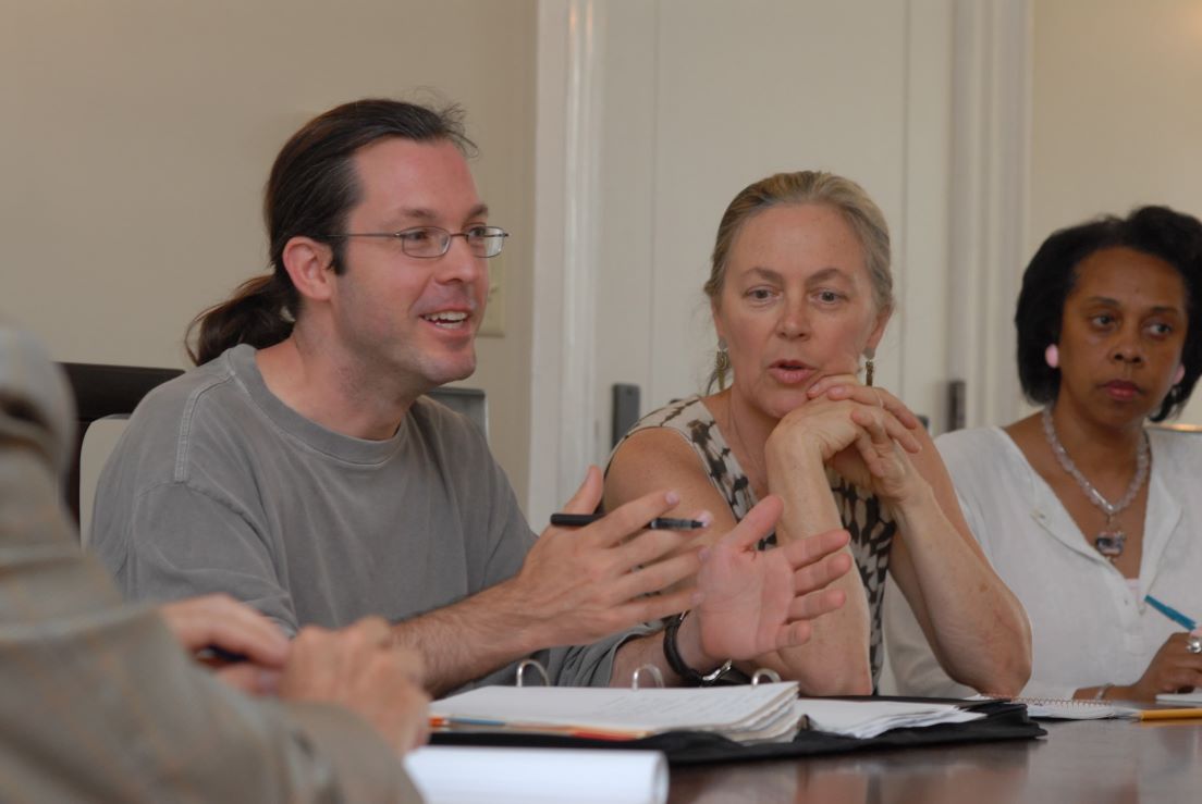 Pittsburgh Team meeting at the Intensive Session, July 2006. (Left to right: National Fellows Eric James Laurenson, Lynn W. Marsico and Sheila Lorraine Carter-Jones.)