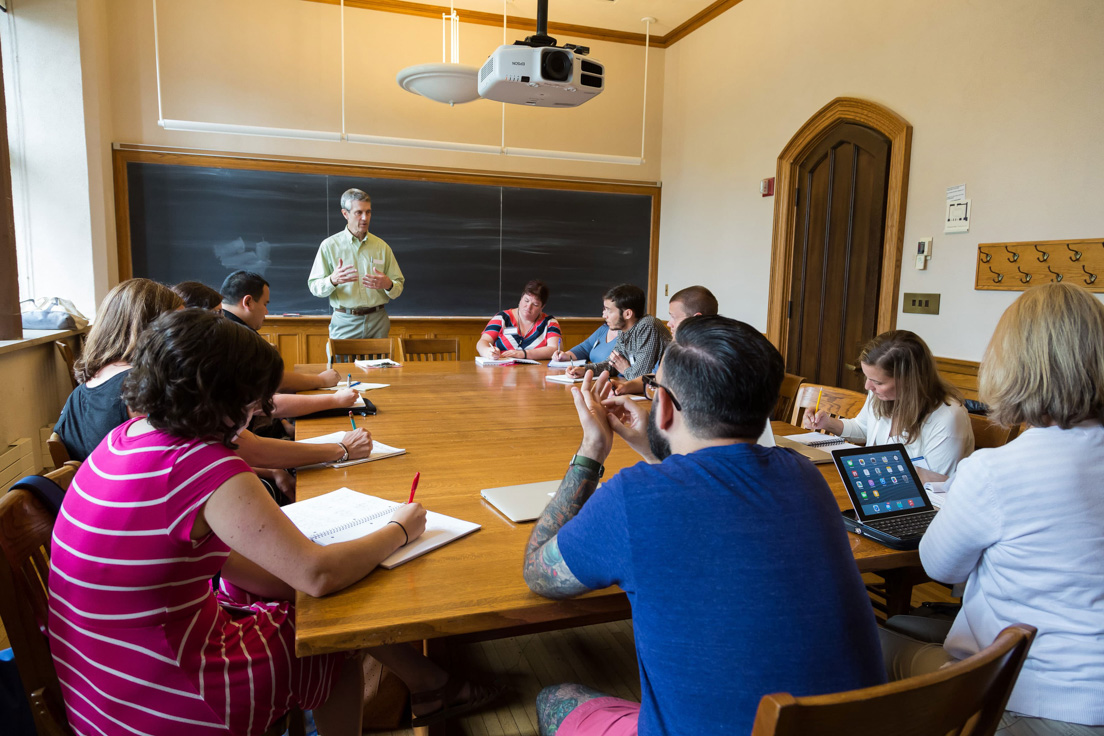 The national seminar on "Problem Solving and the Common Core," July 2015. (Standing: seminar leader Roger E. Howe.)