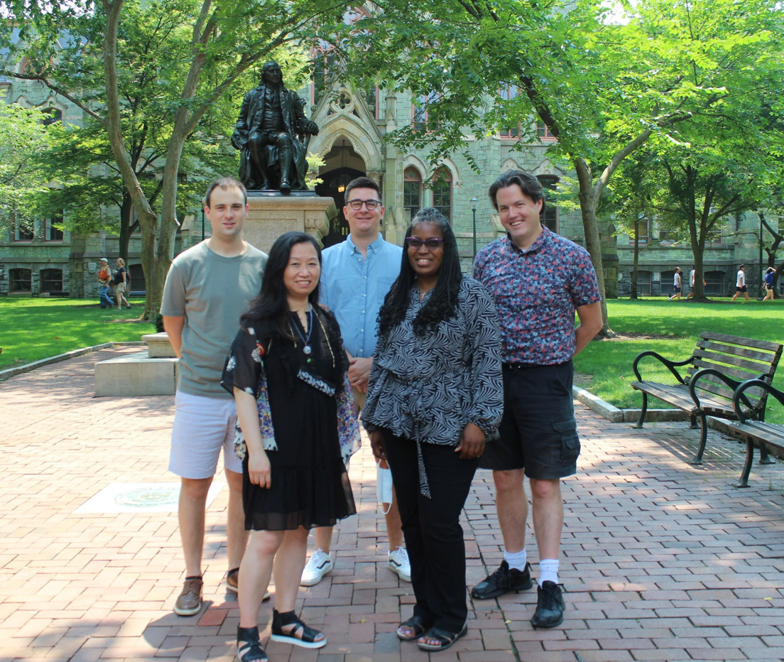 Philadelphia Team in Philadelphia, Pennsylvania, July 2021. (Front from left to right: National Fellows Lisa Yuk Kuen Yau and Charlette Walker; back from left to right: National Fellows Alexander de Arana, Matthew Menschner, Christopher Sikich.)