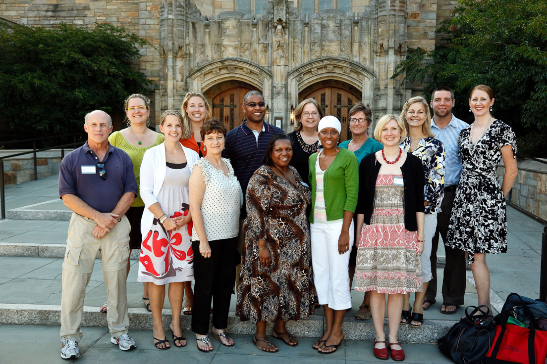 Charlotte Team at the Intensive Session, July 2010. (From left to right: C. Shaw Smith, Professor of Art History and of Humanities, Davidson College; Ann M. Fox, Associate Professor of English, Davidson College; National Fellow Katherine Grace Radcliff; Molly Shaw, Director, Charlotte Teachers Institute; National Fellow Deborah Monroy; Jeffrey B. Leak, Associate Professor of English, University of North Carolina at Charlotte; National Fellows Conchita LaShay Austin, Connie Scercy Wood and Intisar Hamidullah; Donna K. Molinek, Professor of Mathematics, Davidson College; National Fellow Brook Blaylock;  Jennifer L. Hartman, Associate Professor of Criminal Justice and Criminology, University of North Carolina at Charlotte; National Fellows Jeffrey C. Joyce and Torrieann M. Dooley.)