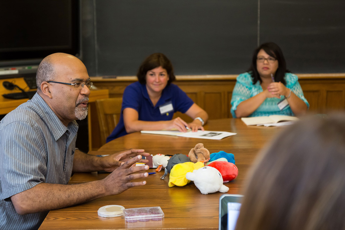 The national seminar on "Microbes Rule!" July 2014. (From left to right: Seminar leader Paul E. Turner; National Fellows Valerie J. Schwarz, Richmond; and Vanessa Vitug, San José.)