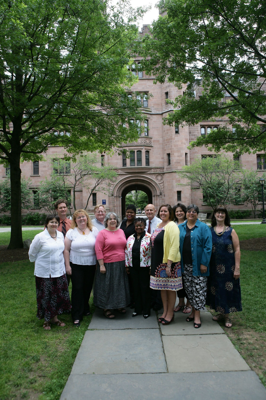 New Castle County Team at the Intensive Session, July 2009. (Left to right: Cristina Bacuta, Assistant Professor of Mathematical Sciences, University of Delaware; National Fellows Justin T. Benz and Victoria L. Deschere; Henry Shipman, Professor of Physics and Astronomy, University of Delaware; Karen Rosenberg, Associate Professor of Anthropology and of Women?s Studies, University of Delaware; National Fellows Nicole Q. Dobbs and Doriel I. Moorman; Planning Director Raymond F. Theilacker; National Fellows Kathleen G. Gormley, Barbara A.Prillaman, Deborah M. Fetzer, and Karen R. Sturdy Yarnall.)