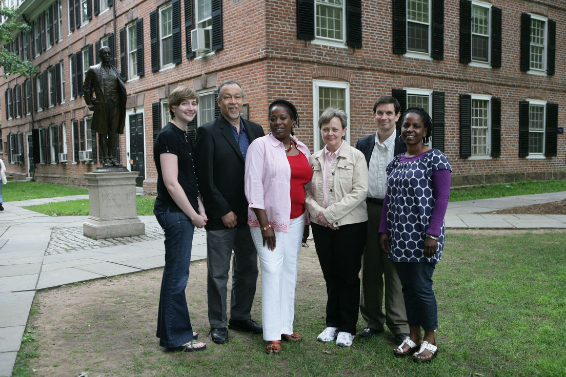 Philadelphia Team at the Intensive Session, July 2009. (Left to right: National Fellow Kate I. Reber; Director Alan J. Lee; National Fellows Bonnee L. Breese and Barbara M. Dowdall; Rogers M. Smith, Professor of Political Science, University of Pennsylvania; and National Fellow Karen L. Brinkley.)