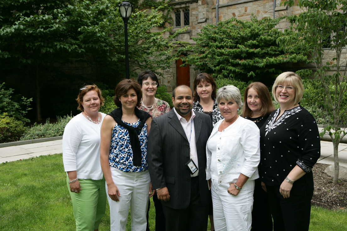 Richmond Team at the Intensive Session, July 2009. (Left to right: National Fellows Kimberly K. Turner and Valerie J. Schwarz; Patricia W. Cummins, Professor of French and of International Studies, Virginia Commonwealth University; National Fellows Rajendra K. Jaini, Patricia W. Kite, Shelley Freedman-Bailey, Lynn Z. Pleveich, and Holly K. Banning.) 
