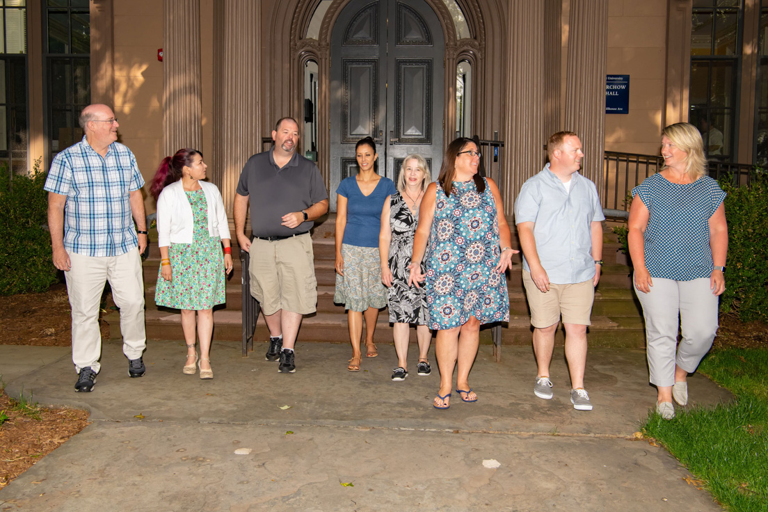 Delaware Team at the Intensive Session, July 2019. (From left to right: Eric W. Rise, Associate Professor of Sociology and Criminal Justice, University of Delaware; Carla Guerrón Montero, Professor of Anthropology, University of Delaware; National Fellows Joseph Parrett, Lynn Gallo, Jennifer L. Frasher, Kathleen G. Gormley, and Michael A. Doody; and Patricia S. Hermance, Director, Delaware Teachers Institute.)