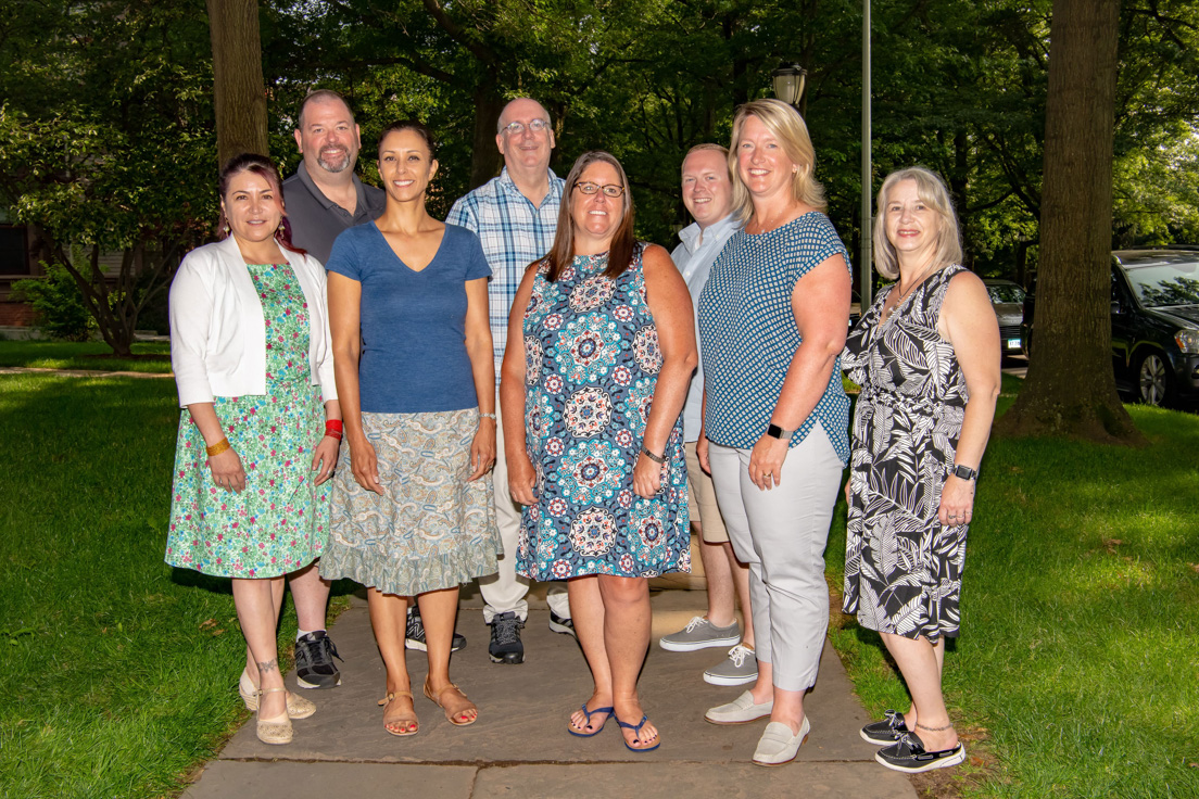 Delaware Team at the Intensive Session, July 2019. (From left to right: Carla Guerrón Montero, Professor of Anthropology, University of Delaware; National Fellows Joseph Parrett and Lynn Gallo; Eric W. Rise, Associate Professor of Sociology and Criminal Justice, University of Delaware; National Fellows Kathleen G. Gormley and Michael A. Doody; Patricia S. Hermance, Director, Delaware Teachers Institute; and National Fellow Jennifer L. Frasher.) 