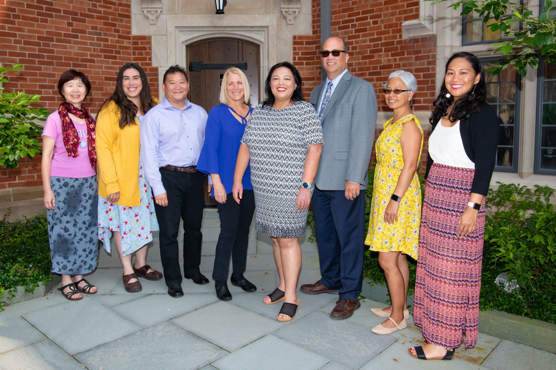 San José Team at the Intensive Session, July 2019. (From left to right: Melody Moh, Professor of Computer Science, San José State University; National Fellow Melissa Duran; Jeffrey Y. Honda, Professor of Biological Sciences, San José State University; Elaine D. Collins, Professor of Biochemistry, San José State University; National Fellows Vanessa Vitug, Mark Hartung, Ludy Aguada, and Anette Norona.)