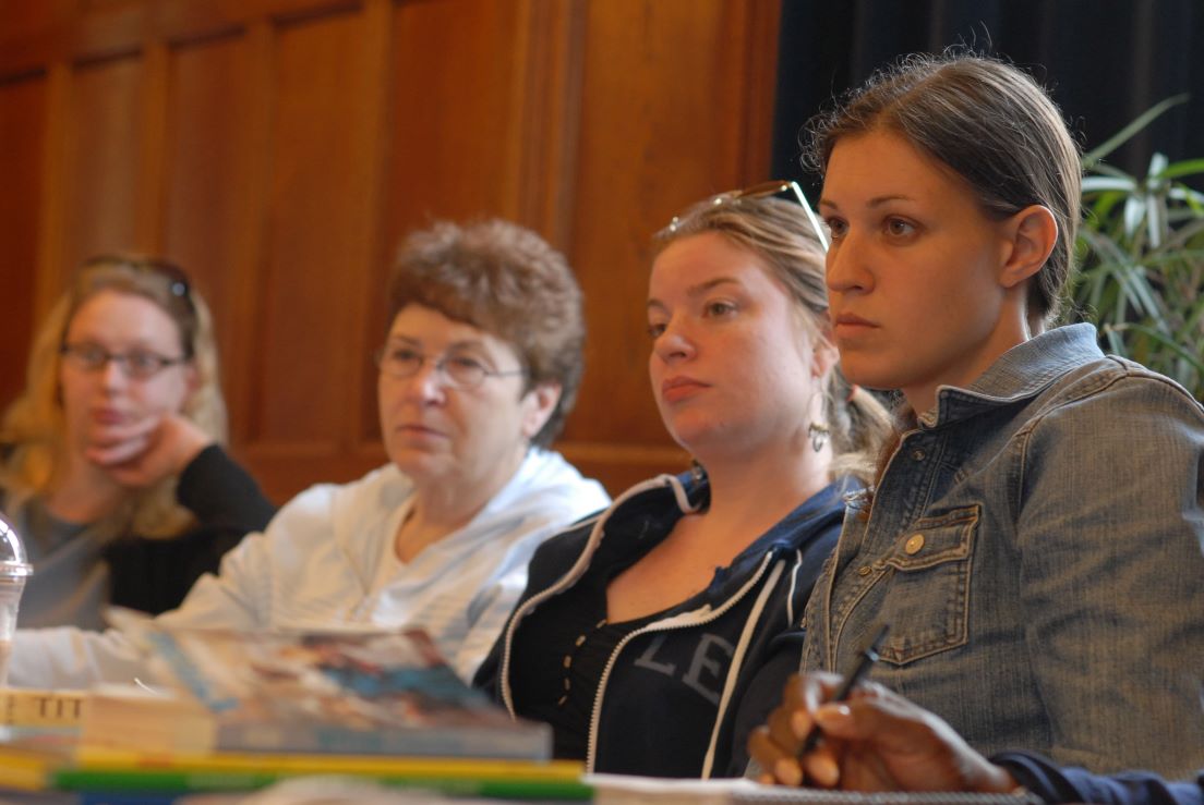 The national seminar on &quot;Children's Literature, Infancy to Early Adolescence,&quot; July 2006. (Left to right: National Fellows Sarah B. Humphrey, Atlanta; Rita A. Sorrentino, Philadelphia; Alison B. Kennedy and Sara E. Thomas, New Haven.)