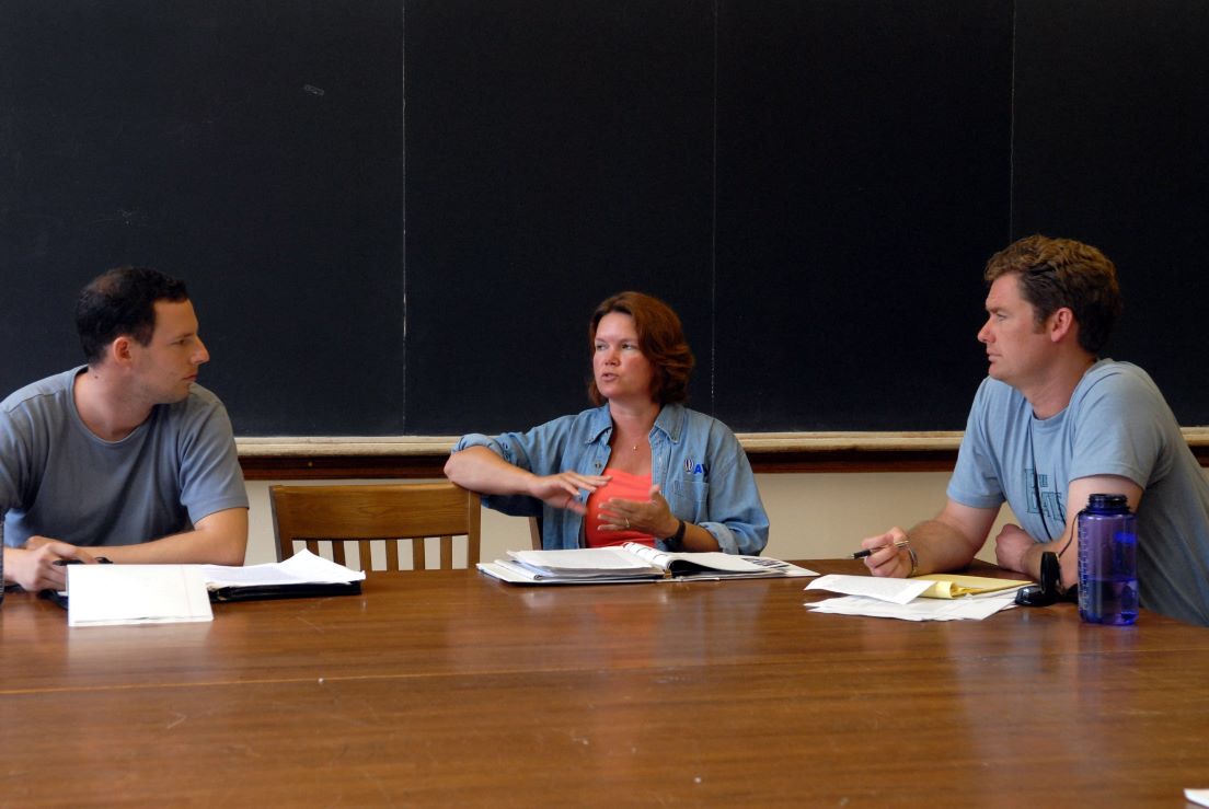 The national seminar on &quot;The Science of Global Warming,&quot; July 2006. (Left to right: National Fellows Matt Van Kouwenberg, Philadelphia; Ella M. Boyd, Charlotte; and Justin T. Benz, Wilmington.)