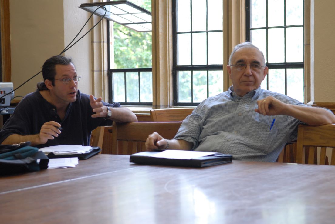The national seminar on &quot;The Science of Global Warming,&quot; July 2006. (Left to right: National Fellow Eric James Laurenson, Pittsburgh; and seminar leader Sabatino Sofia.)
