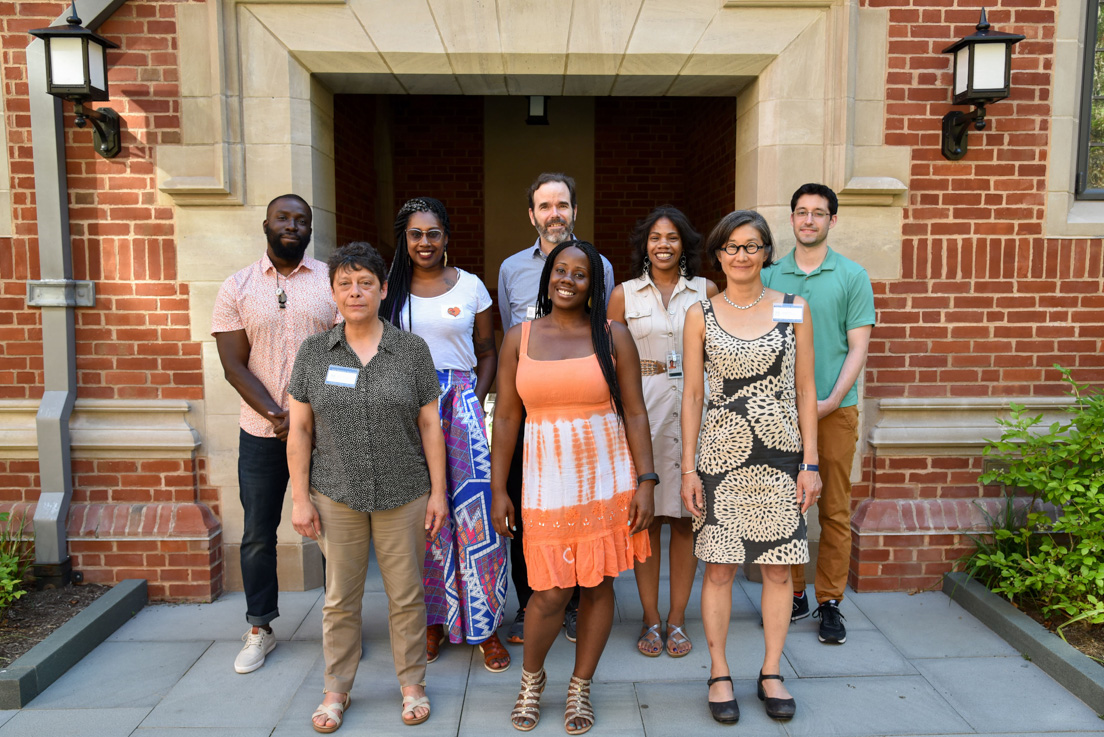 District of Columbia Team at the Intensive Session, July 2018. (From left to right: National Fellow Kwame Adu-Wusu; Andrea Tschemplik, Associate Professor of Philosophy, American University; National Fellow Tierra Ingram; Steven Gable, Associate Professor of Philosophy, Trinity Washington University; National Fellows Anita Galloway and Kalah Bell, Shizuka Hsieh, Associate Professor of Chemistry, Trinity Washington University; and National Fellow Zachary Meyers.)