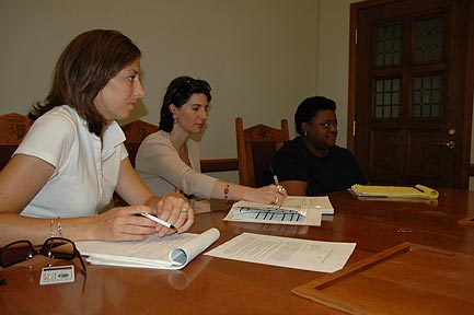 Richmond Team meeting at the Intensive Session, July 2005. (Left to right: National Fellows Amanda Genther Sanders, Clary W. Carleton, and Carolyn D. Clark.)